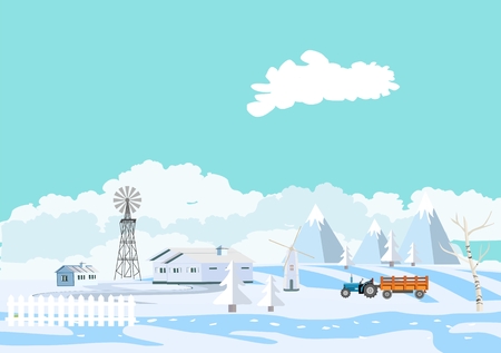 Winter vector landscape of countryside, flat design, concept.のイラスト素材
