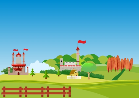 Great ancient castle on green hills of countrysideのイラスト素材