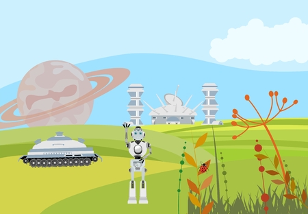 Fantastic future planet, concept vector illustration, fantastic future themeのイラスト素材