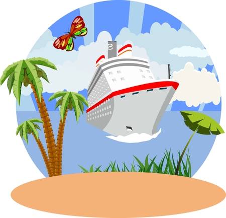 Ocean landscape, white cruise liner, concept travel and vacation vector illustrationのイラスト素材