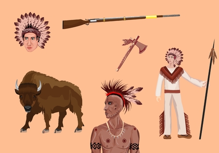 Native north american theme vector set, elementsのイラスト素材