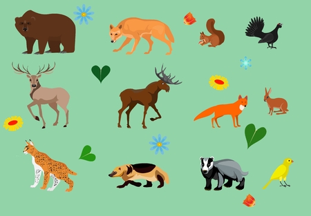 Nothern forest animals set, vector illustrationのイラスト素材