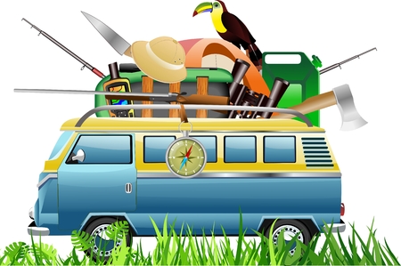 Minibus and equipments vectorのイラスト素材