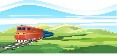 The train driving on railroad at the steppe landscape vector illustrationのイラスト素材