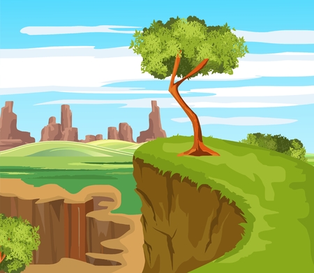 Nature landscape, cliff and tree, countrysideのイラスト素材