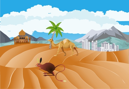 Desert landscape view oriental city, nature outdoor landscape, vectorのイラスト素材