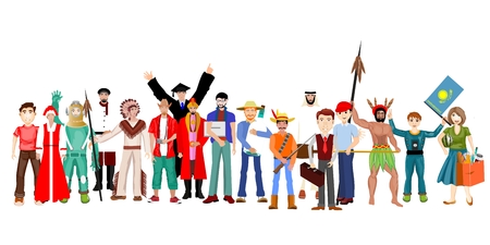 Diverse profession set of people isolated on white background. Happy old and young men, women and children standing together. . Flat vector illustrationのイラスト素材