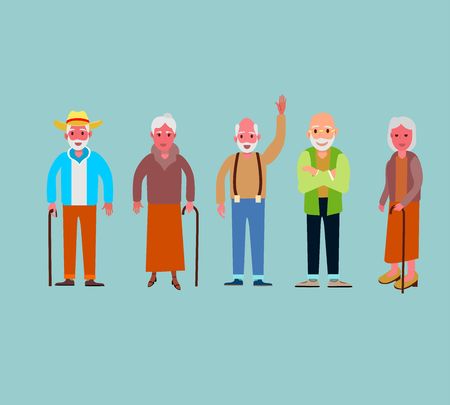 Old  people set. Grandparents,  Vector illustration in a flat styleのイラスト素材