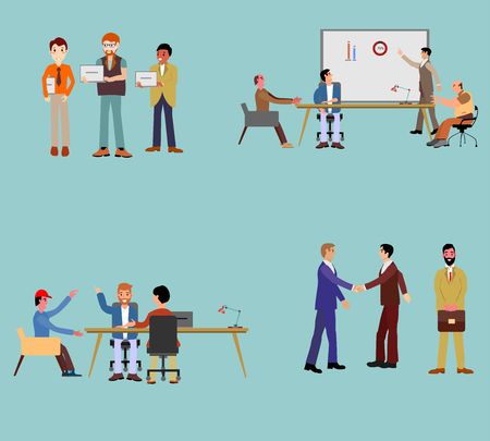 Teamwork illustration  concept set with team business process strategy and success flat icons set vectorのイラスト素材