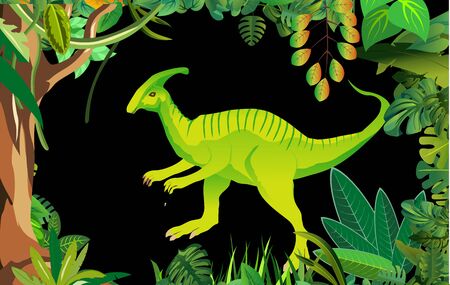 herbivorous  dinosaurs on the black background, prehistoric life scene, vector illustrationのイラスト素材