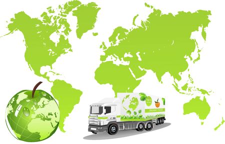 Organic food concept illustration Globe and truck illustration, , vector conceptのイラスト素材