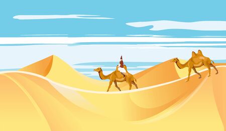 The Caravan in the desert sand dunes vectorのイラスト素材