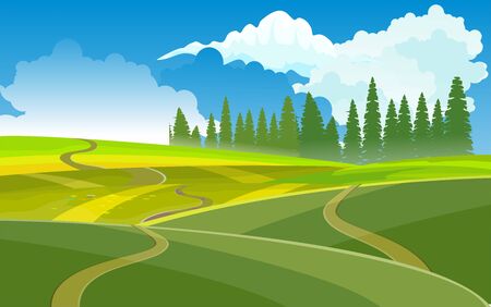 Narure landscape, green fields and valley, Countryside landscape,  vector illustrationのイラスト素材