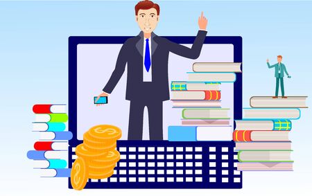 People with books and laptop Different persons trying to be succesfull. Concept  vector illustration. Flat vectoのイラスト素材