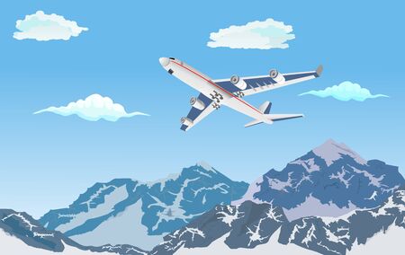 Passengers airline flying above the mountains, vector illustrationのイラスト素材