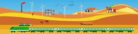 Panoramic vector illustration of countryside in autumn seasonのイラスト素材