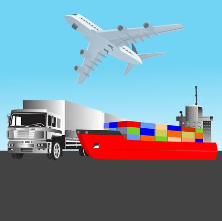 3d vector illustration Plane, truck, train, ship logistic rail transportation . Concept Delivery service vectorのイラスト素材