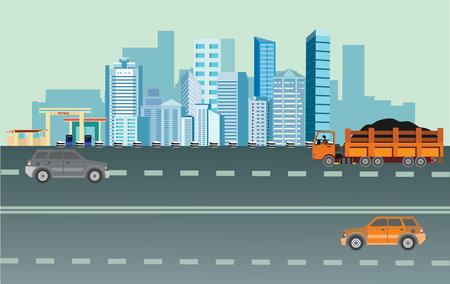 Cars drive on the road,urban landscape vectorのイラスト素材