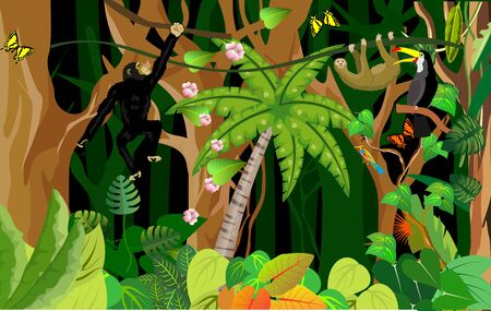 Jungle with exotic animals, background vectorのイラスト素材