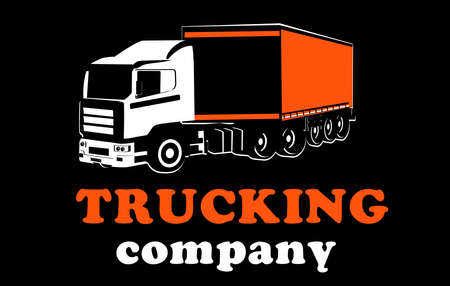 Logistic transportation trucking company logo on black background, three truck and plane jet above them, monochrome vector templateのイラスト素材