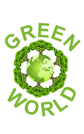 Green world, trees around the globe, ecological, environment protection theme, vector concept illustrationのイラスト素材