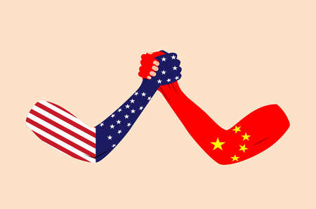 USA nad China armrestling, us and china flags, vector conceptのイラスト素材