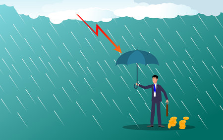 businessman who defend his investment, rain, concept vectorのイラスト素材