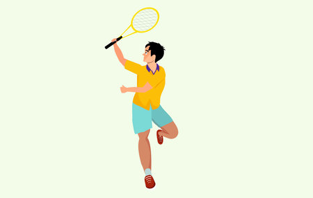 Tennis player boy ready for game, cartoon vectorのイラスト素材