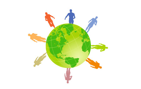 relay race, marathon runners, around the earth globe vector illustrationのイラスト素材