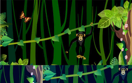 Seamless pattern with monkeys in the jungle. Vector illustration.の写真素材