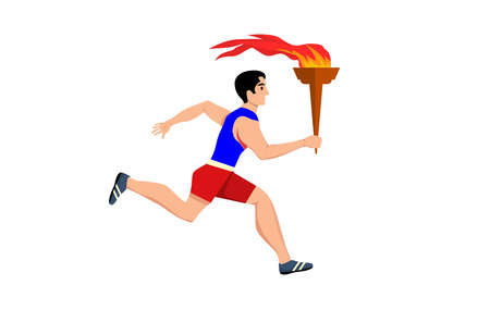 game runner man runs with torch in his hand side view vectorのイラスト素材