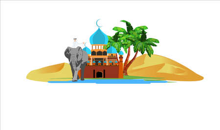 Illustration of an elephant in front of a building.の写真素材