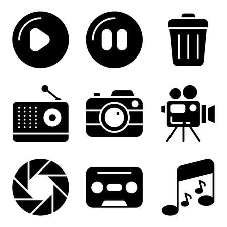 Pack of Devices and Multimedia Solid Iconsのイラスト素材
