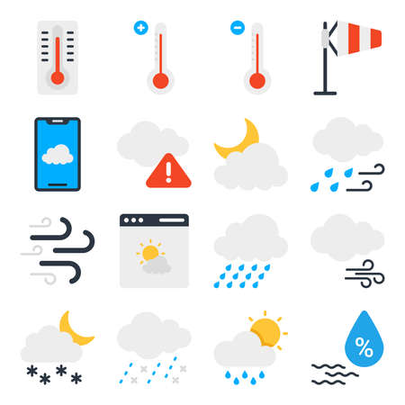 Pack of Weather and Meteorology Flat Iconsのイラスト素材