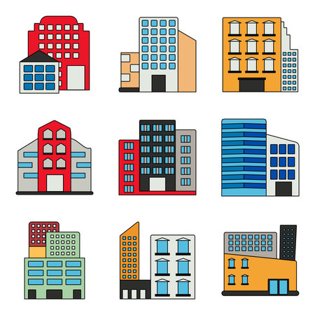 Pack of High Rise Architecture Flat Iconsのイラスト素材