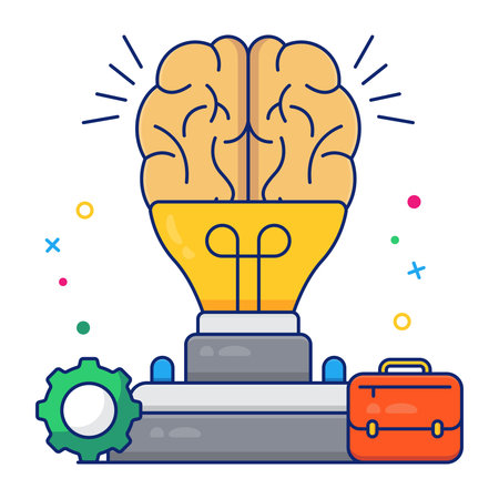 Lightbulb with gear, flat design of brainstormingのイラスト素材