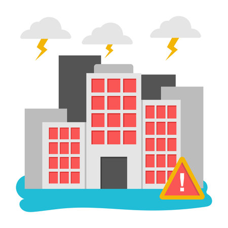 Modern design icon of buildings with storm cloudsのイラスト素材