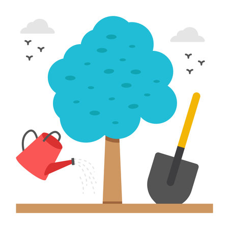 Modern design icon of gardening tools with treeのイラスト素材