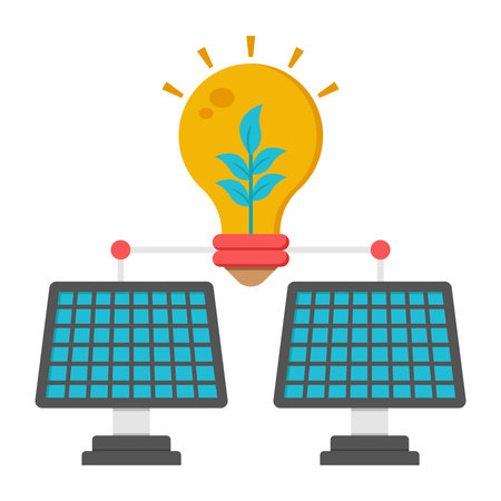 Conceptual illustration of solar panels connected to a lightbulb with growing plant insideのイラスト素材