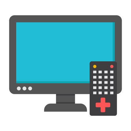 An icon design of a television monitor with remote controlのイラスト素材