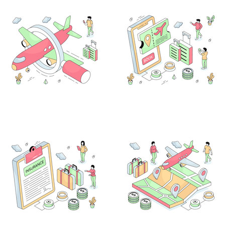 Set of Travel and Transport Isometric Illustrationsのイラスト素材