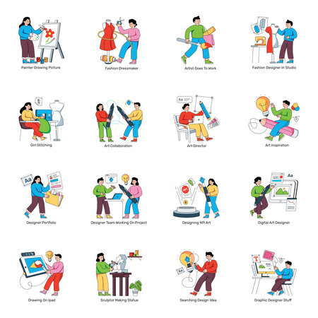 Set of Graphic Designing Flat Illustrationsのイラスト素材