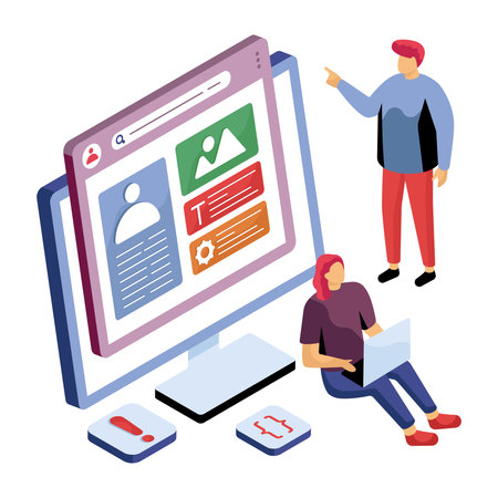 An isometric design illustration of online profileのイラスト素材