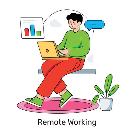Remote working illustration in flat design available for instant downloadのイラスト素材