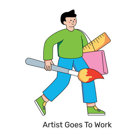 Premium download illustration of artist goes to workのイラスト素材