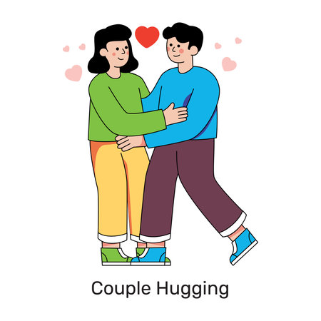 A colored design illustration of romantic couple huggingのイラスト素材