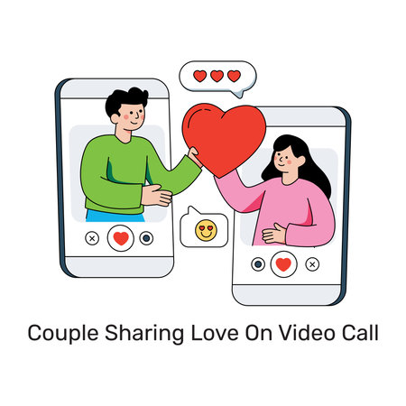 An eye catching design illustration of romantic video callのイラスト素材