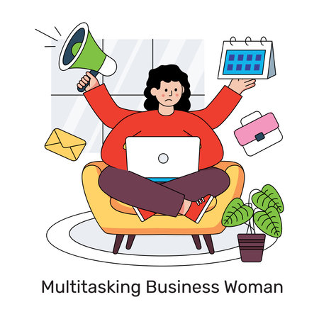 A creative design illustration of multitasking business womanのイラスト素材