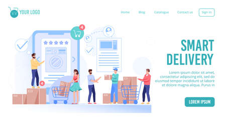 Online order, purchase, delivery shop smart service landing page. Household appliance mobile shopping at electronics internet store or convenient house showroom. E-commerce, marketing conceptのイラスト素材