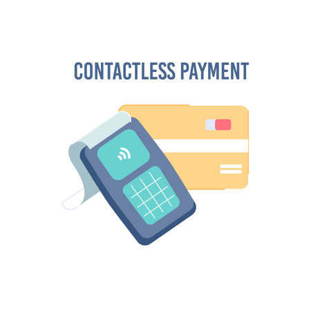 Vector cartoon flat nfc contactless payment illustration.NFC smart credit card and pos terminal-modern payment technology.のイラスト素材